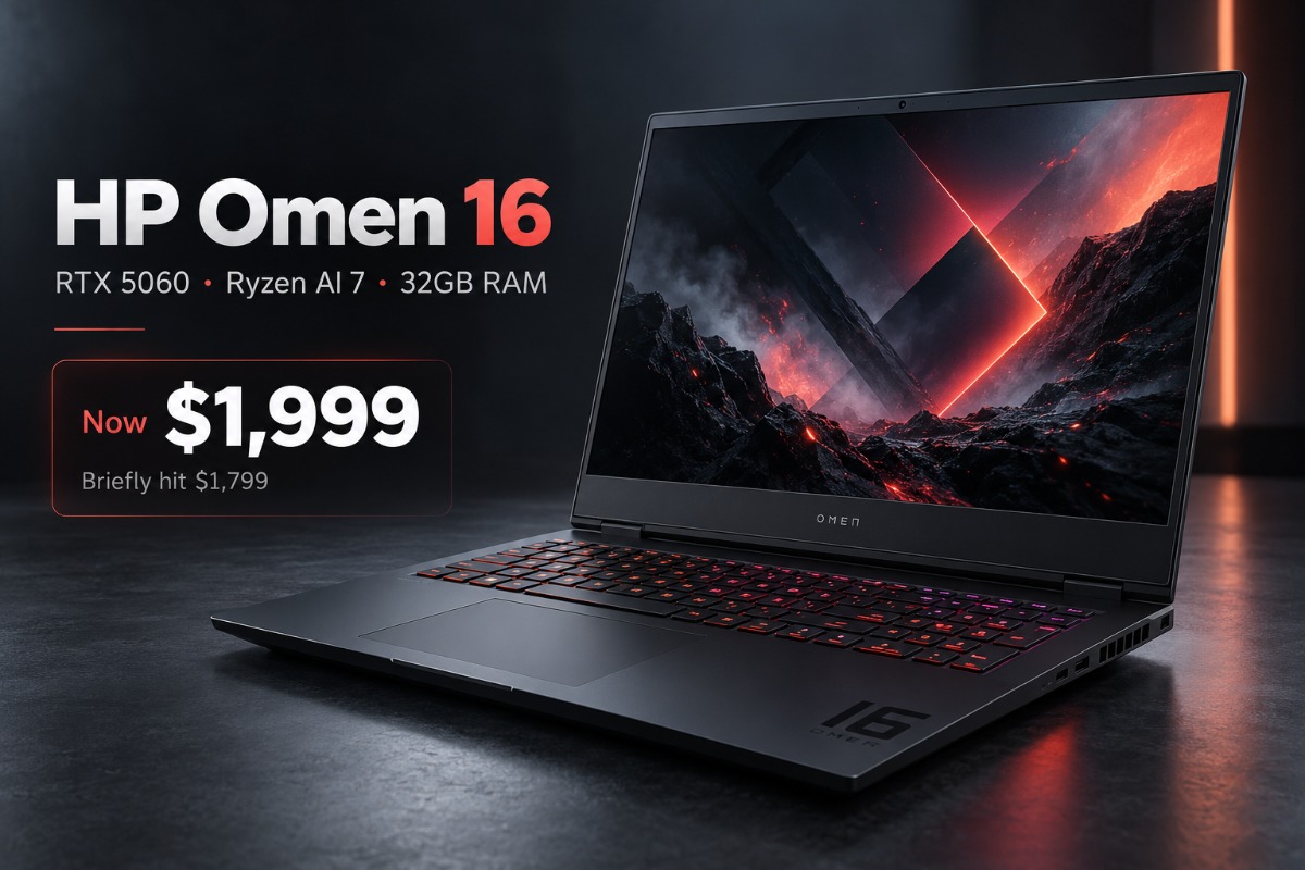 HP Omen 16 gaming laptop featuring Ryzen AI processing and Nvidia GeForce RTX 5060 graphics.