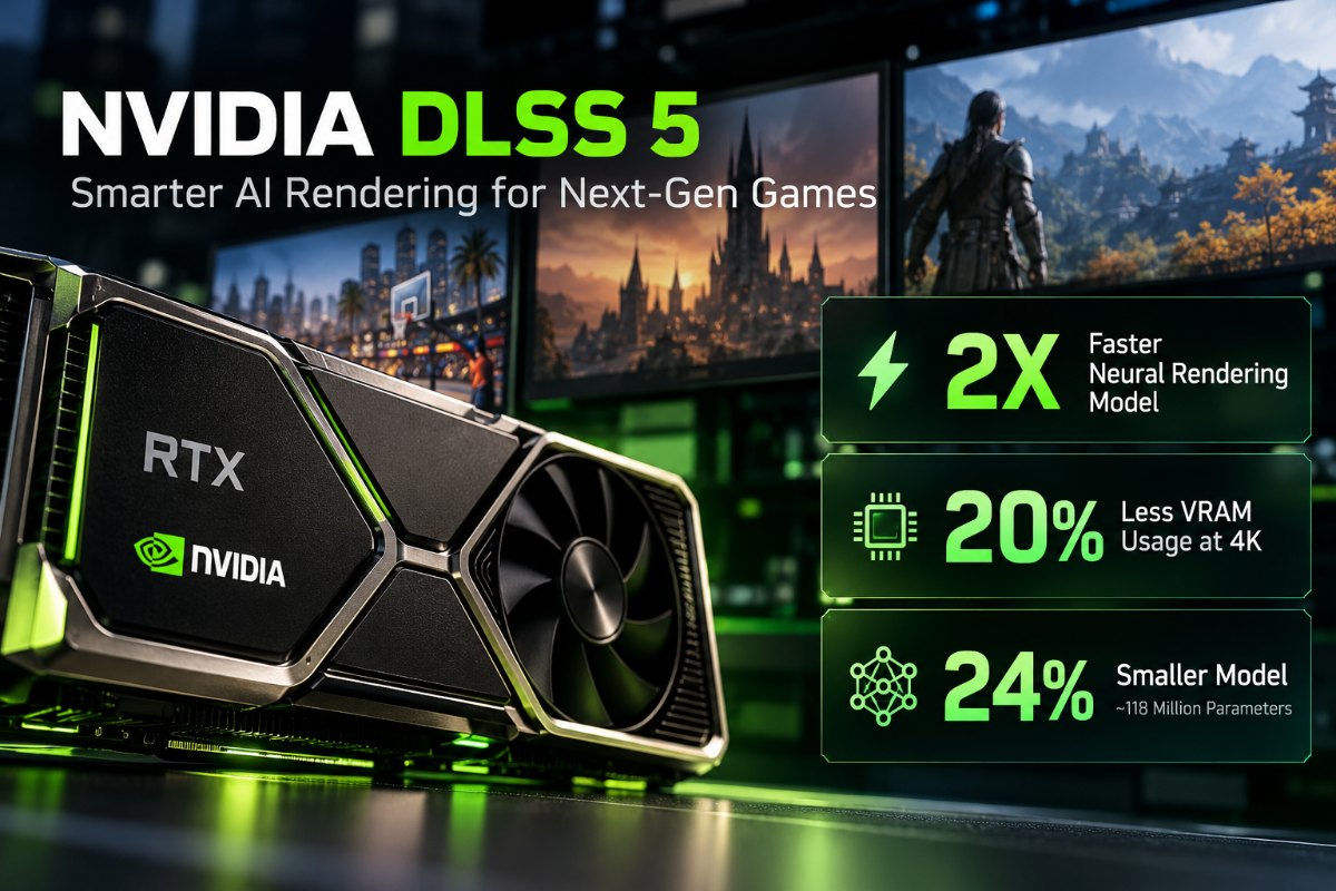 Comparison of NVIDIA DLSS 5 neural rendering model efficiency before and after the October 2026 optimization.